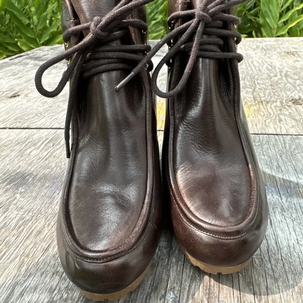 Michael Kors Rory Wedge Booties Brown Leather Ankle Chukka Boots Lace Up 8M 320